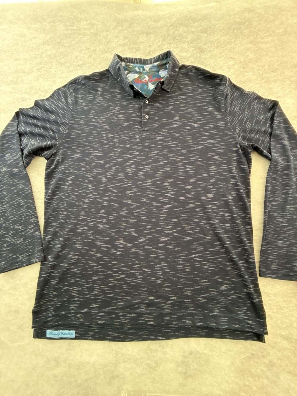 Robert Graham Long Sleeve Polo Shirt Navy Blue Abstract Print